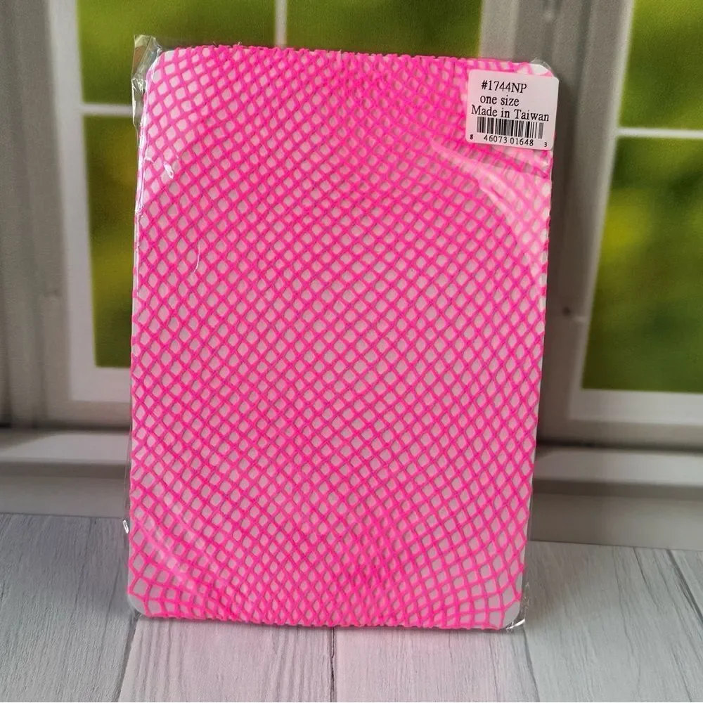 NWT Hot Pink Fish Net Thigh Highs Panty Hose Stockings OS